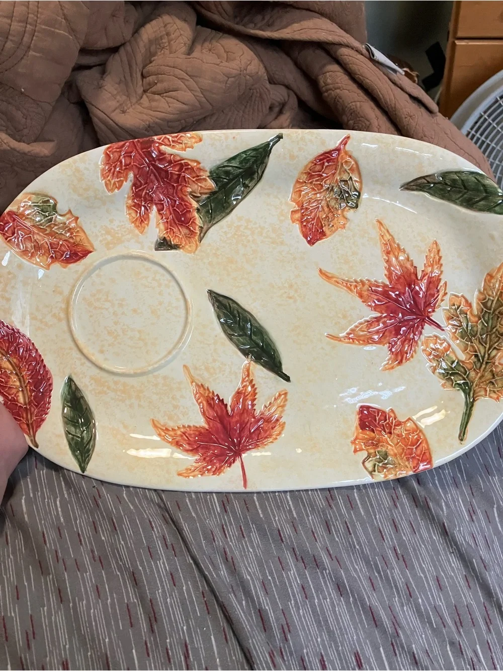 Pier 1 Foliage Oval Cup and Snack Set